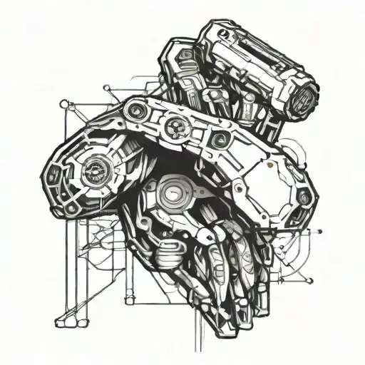 bionic cyborg arm shoulder tattoo design idea