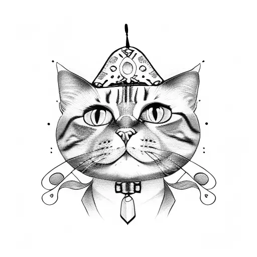 cartoon cat with mariachi sombrero tattoo design idea