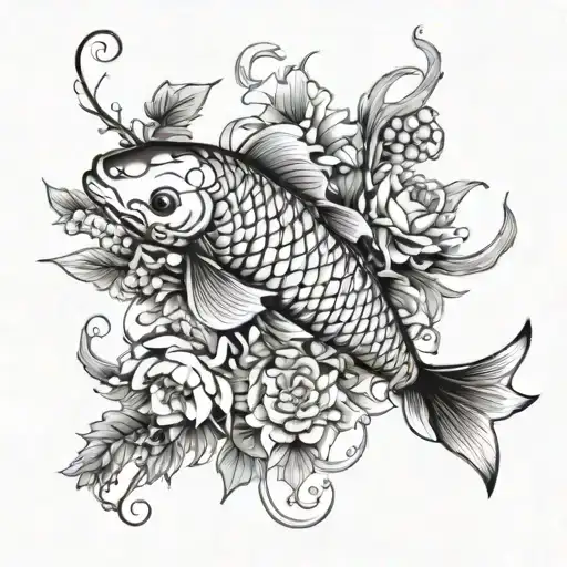 Black and grey koi fish tattoo – by Kaib – Maui Tattoo Artist at