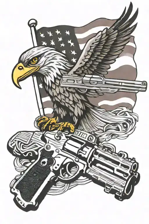 American flag with eagle and machine gun  tattoo design idea
