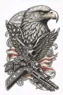 american flag with a American eagle and machine gun tattoo design idea
