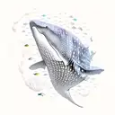 A magnificent whale shark surrounded by a school of colorful fish tattoo design idea