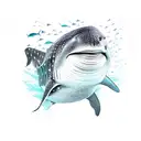 A magnificent whale shark surrounded by a school of colorful fish tattoo design idea