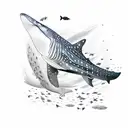 A magnificent whale shark surrounded by a school of colorful fish tattoo design idea