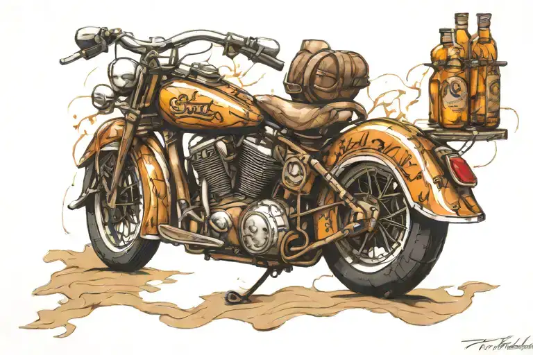 indian motorcycle made out of whiskey bottles tattoo design idea