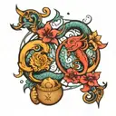 combination of zodiac signs pisces and libra  tattoo design idea