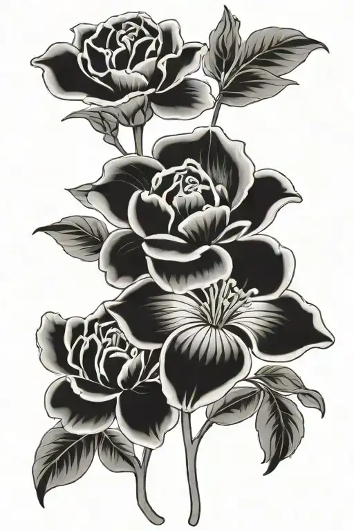 one marigold two gardenias tattoo design idea