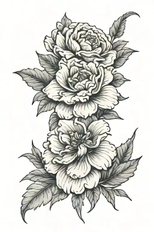 one marigold two gardenias blooming tattoo design idea