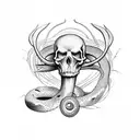 long snake and deer face half skull tattoo design idea