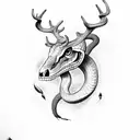 snake with deer half skull tattoo design idea