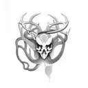 snake with deer half skull tattoo design idea