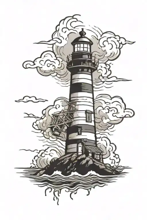Lighthouse stormy condition tattoo design idea
