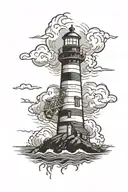 Lighthouse stormy condition tattoo design idea