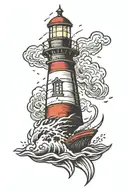 Lighthouse stormy condition tattoo design idea