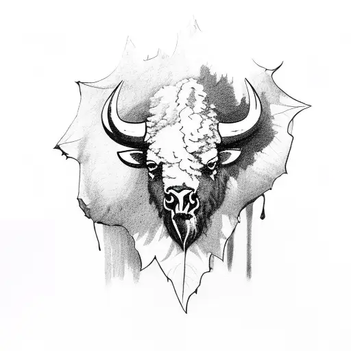 bison skull adorned with maple leaves tattoo design idea