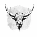 Artistic representation of a bison skull adorned with maple leaves tattoo design idea