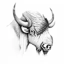 Artistic representation of a bison skull adorned with maple leaves tattoo design idea