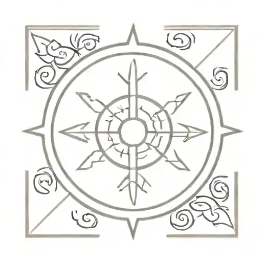 A minimalist design of a viking compass with a dog paw print in the center instead of a traditional symbol tattoo design idea