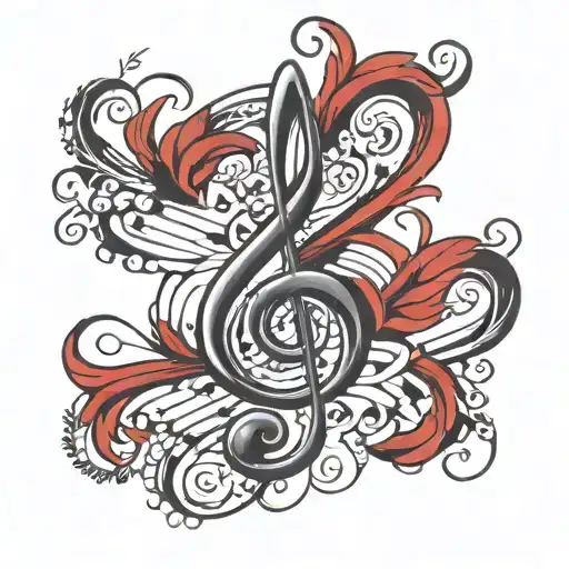 simple treble clef with red shadows tattoo design idea
