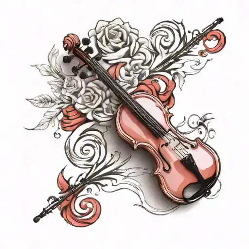 Simple violin endings with red shadows tattoo design idea