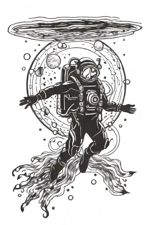 Diver under water with light rays from the moon tattoo design idea