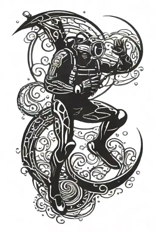 Diver under water with light rays from the moon tattoo design idea