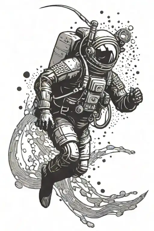 Diver under water with light rays from the moon tattoo design idea