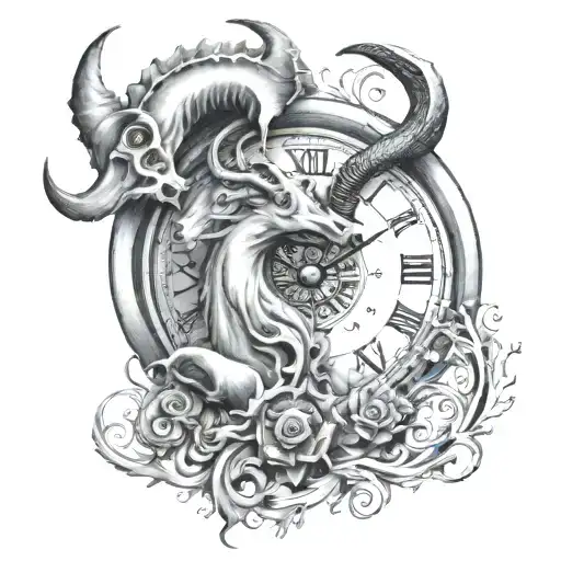 capricorn and broken clock memorial tattoo for my brother tattoo design idea