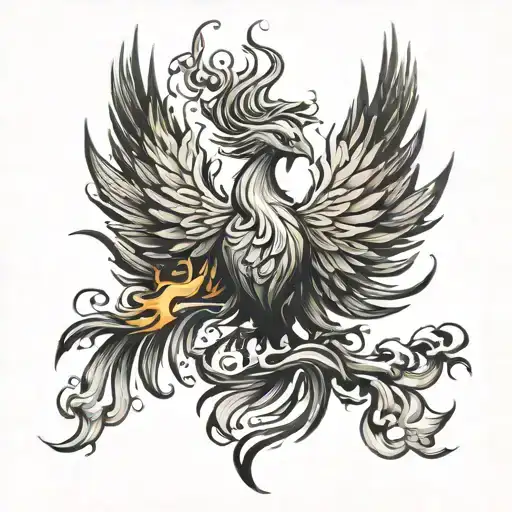 A phoenix rising from ashes symbolizing overcoming mental illness and becoming stronger tattoo design idea