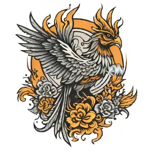 A phoenix rising from ashes symbolizing overcoming mental illness and becoming stronger tattoo design idea