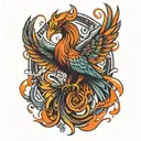 A phoenix rising from ashes symbolizing overcoming mental illness and becoming stronger tattoo design idea