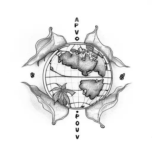 A coffee plant growing into a map of the world, symbolizing your love for adventure and exploration tattoo design idea