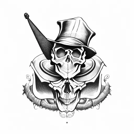 skull with a hat in dracula suit tattoo design idea
