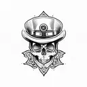 skull with a hat in dracula suit tattoo design idea