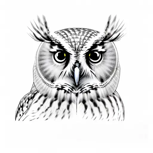 head of an owl with eyes like libra tattoo design idea