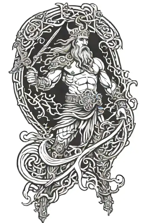 shredded poseidon god tattoo design idea