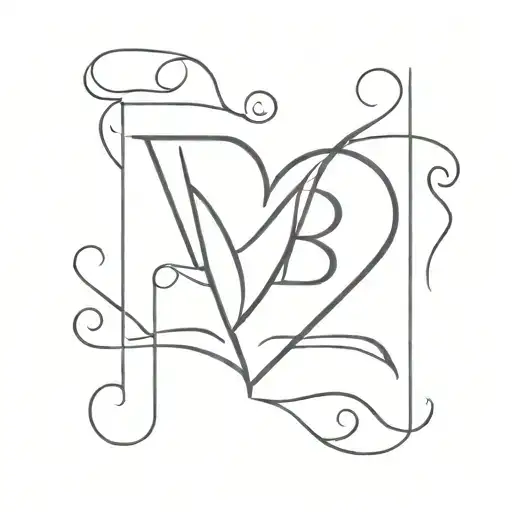 initial b with heart  tattoo design idea