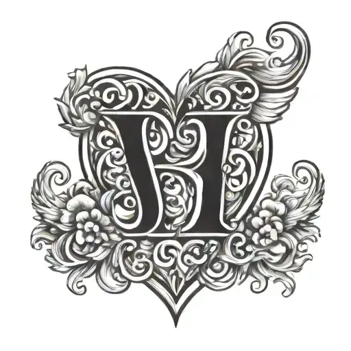 initial b with heart  tattoo design idea
