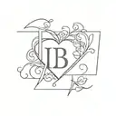 initial b with heart  tattoo design idea