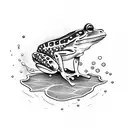 A frog leaping off a lily pad surrounded by swirling water tattoo design idea