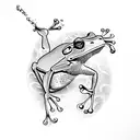 A frog leaping off a lily pad surrounded by swirling water tattoo design idea