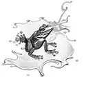 A frog leaping off a lily pad surrounded by swirling water tattoo design idea