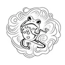A frog leaping off a lily pad surrounded by swirling water tattoo design idea