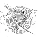 A frog leaping off a lily pad surrounded by swirling water tattoo design idea