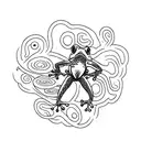 A frog leaping off a lily pad surrounded by swirling water tattoo design idea