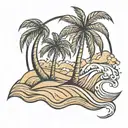 palm tree with sand dune and waves flowing tattoo design idea