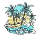 palm tree with sand dune and waves flowing tattoo design idea