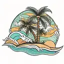 palm tree with sand dune and waves flowing tattoo design idea