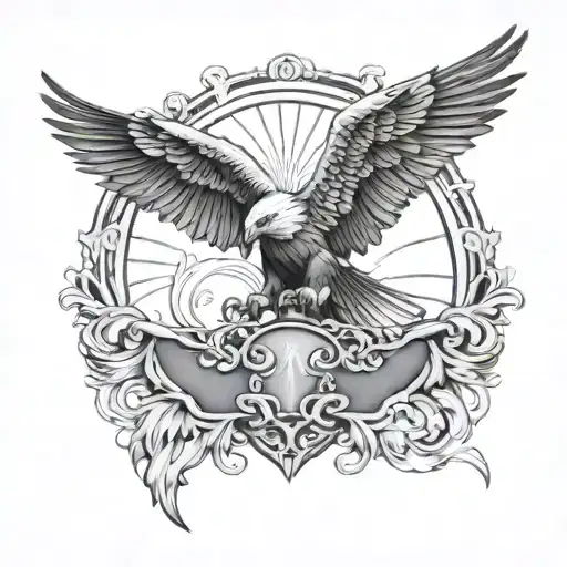 An eagle and an elephant half chest piece tattoo design idea