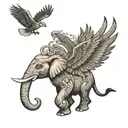 an elephant and an eagle soaring tattoo design idea